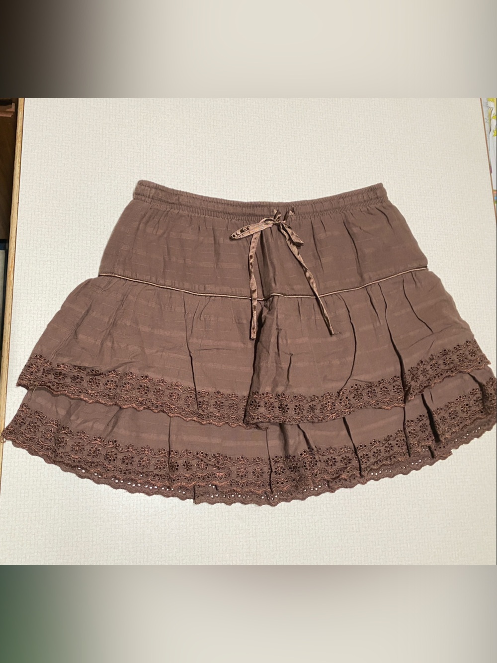 Limited Too Brown Tiered Lace-Trim Mini Skirt